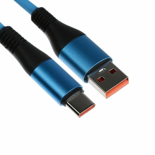Кабель Type-C - USB, 5 A, оплётка TPE, утолщенный, 1 метр, синий кабель type c usb 5 a оплётка tpe утолщенный 1 метр оранжевый