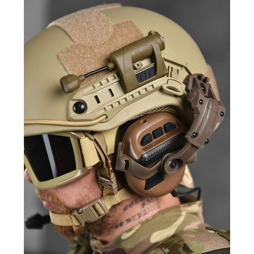 Тактические наушники активные с микрофоном для стрельбы тактическая гарнитура на шлемв комплекте поворотные крепления на шлем Coyote brown 25792₽