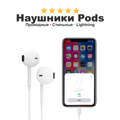 Проводные наушники вкладыши для спорта и музыки Ear Pods 32 Plus классический дизайн разъем Lightning белые 99900₽