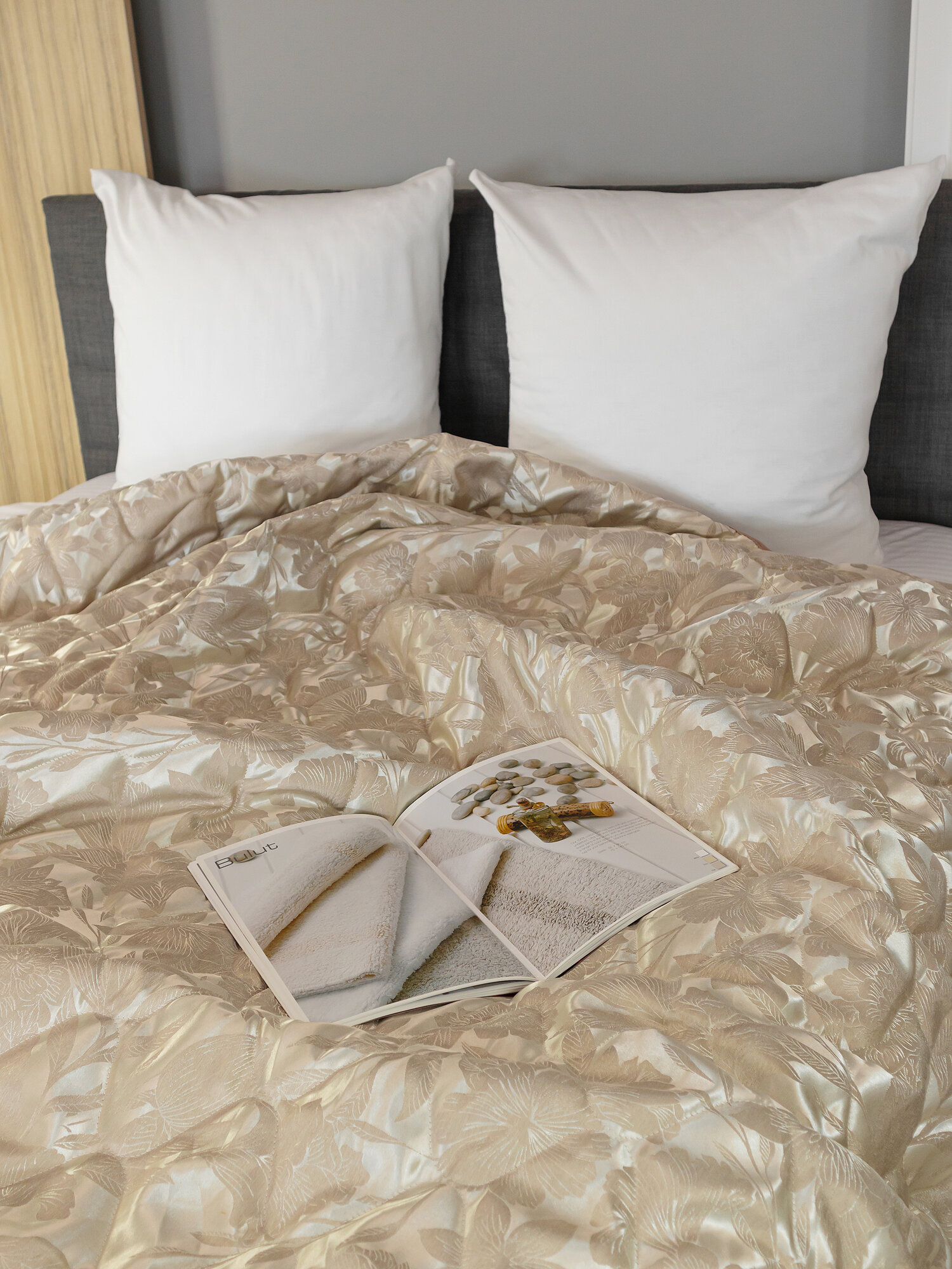 Покрывало 150х220 стёганое тафта жаккард цветы какао 23 Линия