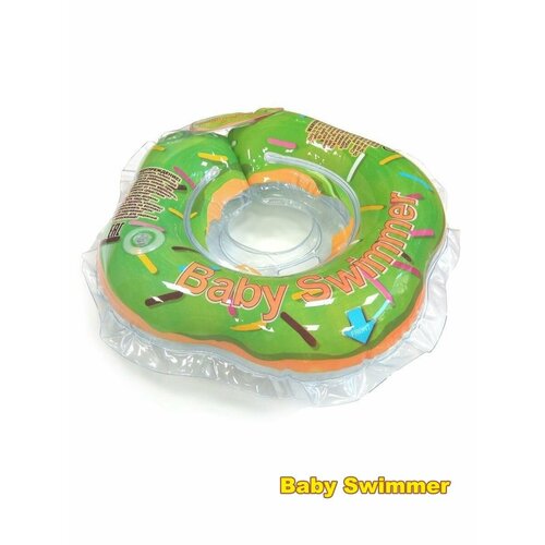 Круг для купания новорожденных baby Swimmer на липучках для безопасного купания, гипоалергенный, от 3 до 12 кг, салатовый пончик, диаметр под шею 8 см