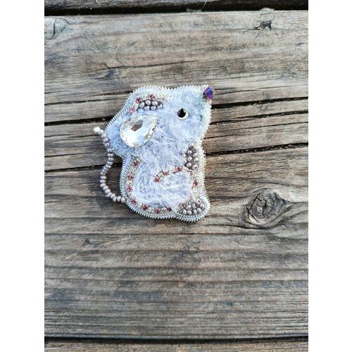 Брошь, серебряный, серый