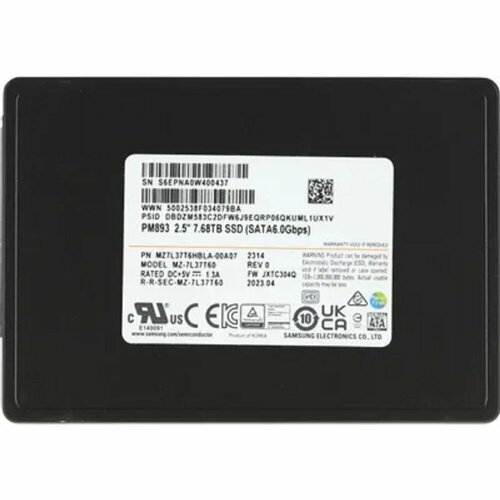 Samsung накопитель Samsung SSD 7680Gb PM893 MZ7L37T6HBLA-00A07 Data Center SSD 25 7mm SATA 12579000₽