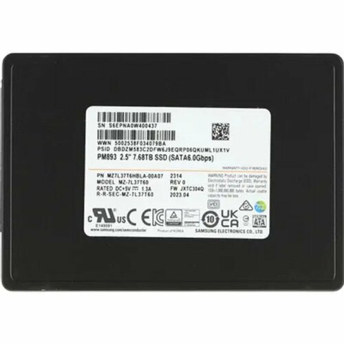 Samsung накопитель Samsung SSD 7680Gb PM893 MZ7L37T6HBLA-00A07 Data Center SSD, 2.5' 7mm, SATA