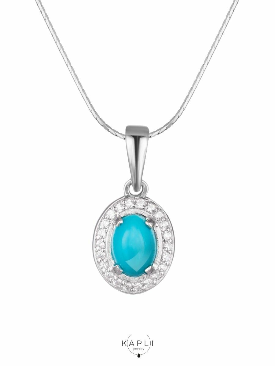 Подвеска KAPLI jewelry, серебро, 925 проба, родирование, бирюза, фианит