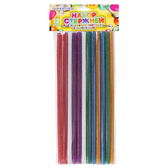 Клеевые стержни для пистолетов 07*20см (цветные) с блестками 12 шт / уп
