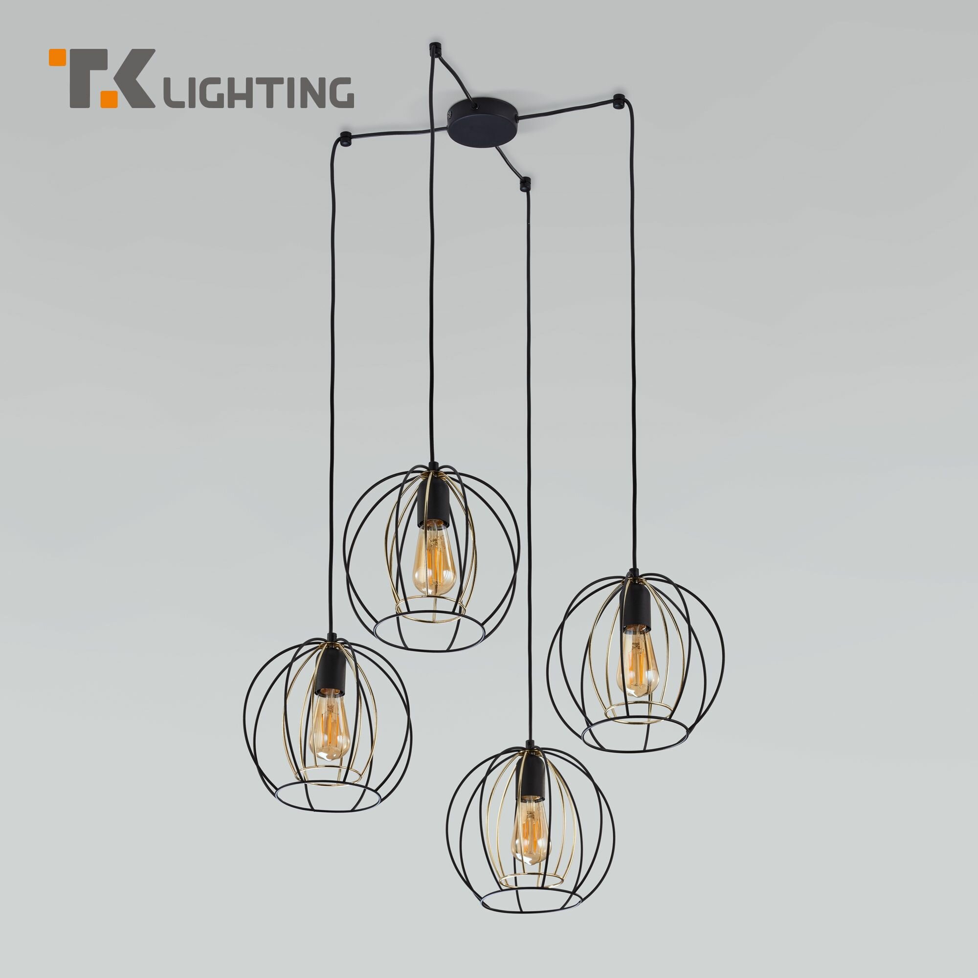 Подвесной светильник TK Lighting 6598 Jaula, цвет золото / черный, 4 плафона