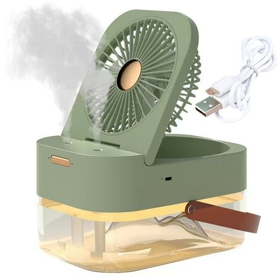 фото Портативный вентилятор, увлажнитель воздуха 3 в 1, аромадиффузор, ночник, зеленый