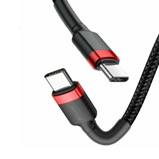 Кабель Baseus Cafule USB Type-C - USB Type-C (CATKLF-H91) 2м черный/красный — фото 1