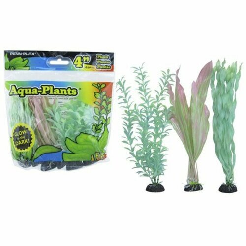Растение декорация PENN-PLAX, Aqua-Plants, с грузом и зеленным свечением, 20 см, 6 штук в упаковке