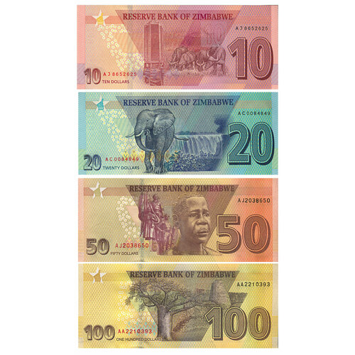 Набор банкнот Зимбабве 10, 20, 50, 100 долларов 2020-2022г