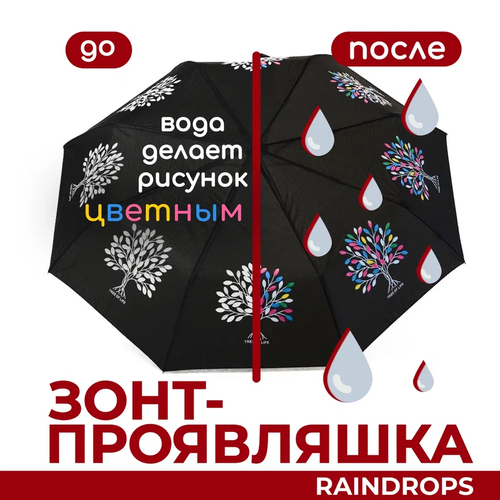 Зонт RAINDROPS, черный, белый зонт автомат петербург пара под красным зонтом спас