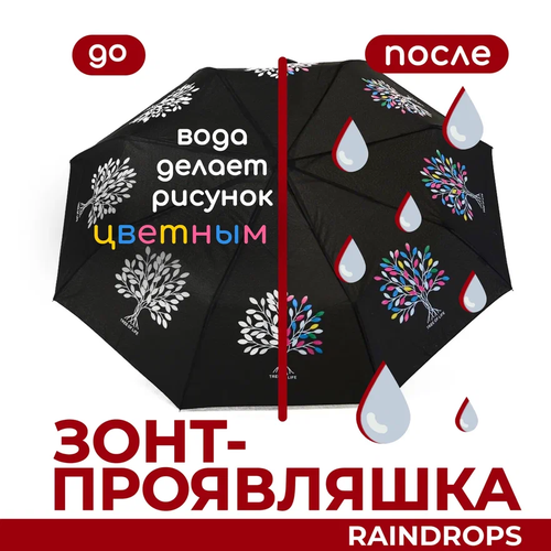 фото Зонт raindrops, черный, белый