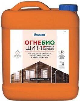 Пропитка Оптимист С413 Огне-Биощит-1 5л 1-я Группа Защиты Бесцветный для Защиты Древесины от Огня и Биопоражения Наружных и Внутренних Работ.