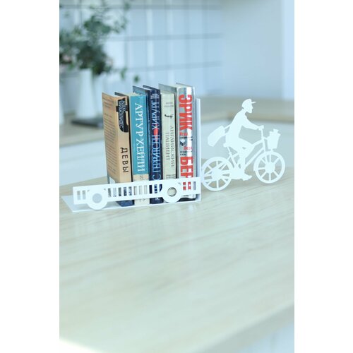 фото Подставка для книг белая "велосипедист"