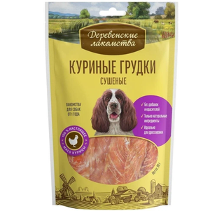 Лакомство для собак Деревенские Лакомства 100% Мяса Куриные грудки сушеные 0,09 кг