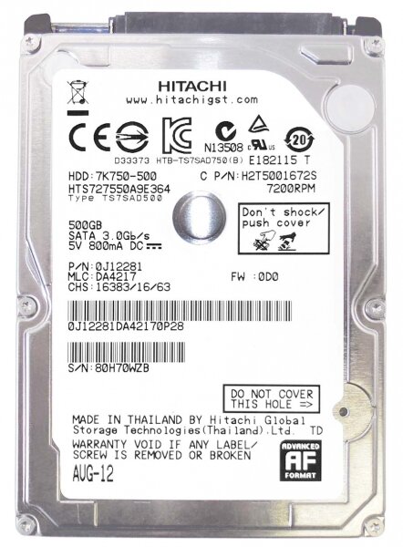 Жесткий диск Hitachi H2T5001672S 500Gb 7200 SATAII 2,5" HDD