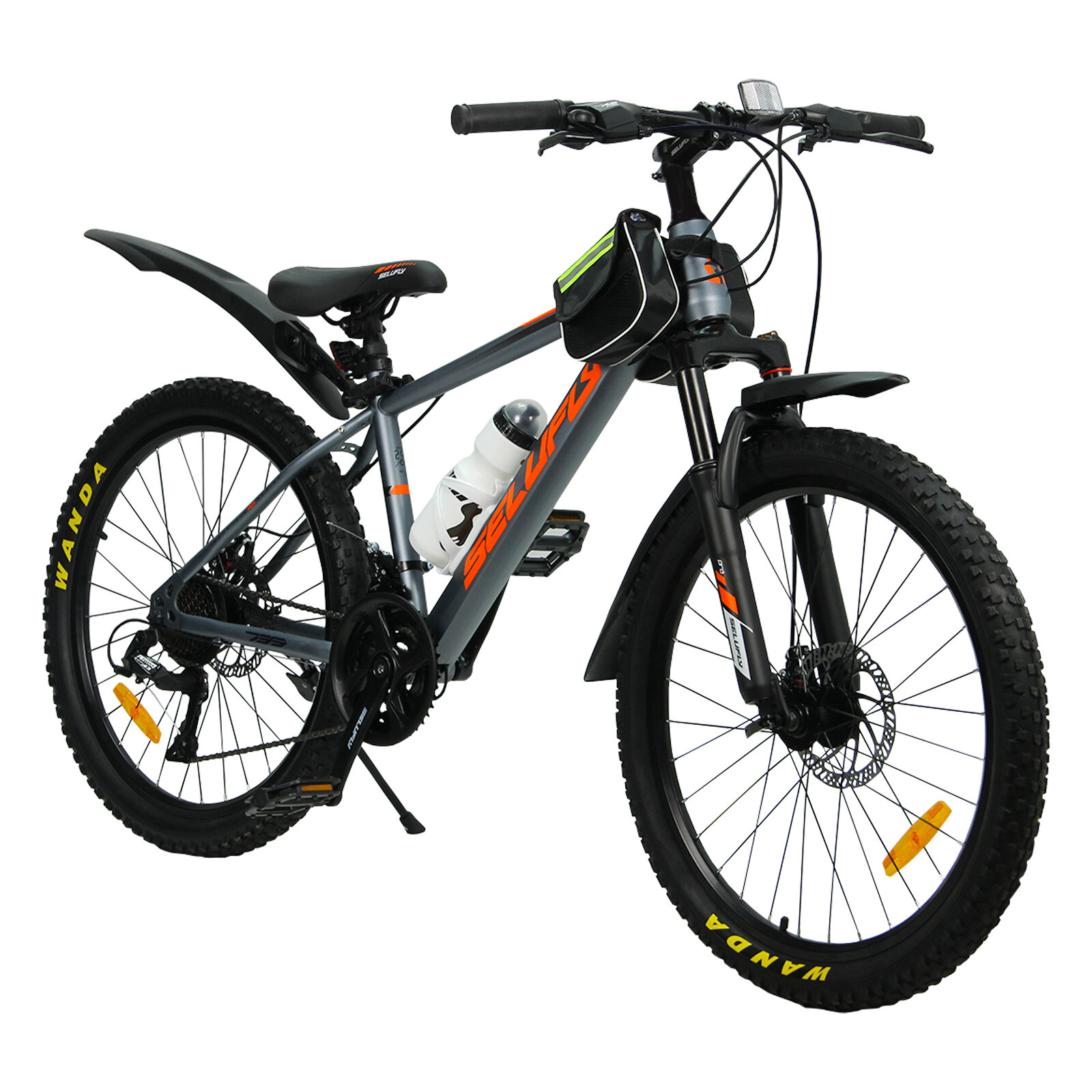 Велосипед горный 24" Selufly, стальная рама, 21 скорость, блокировка вилки, серо-оранжевый