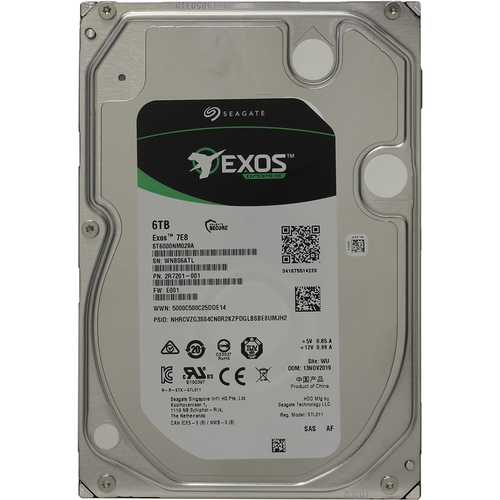 Жесткий диск HDD Seagate SAS 6TB Exos 7E8 7200 rpm 256Mb clean pulled 1 year warranty replacement ST6000NM0095 21940₽