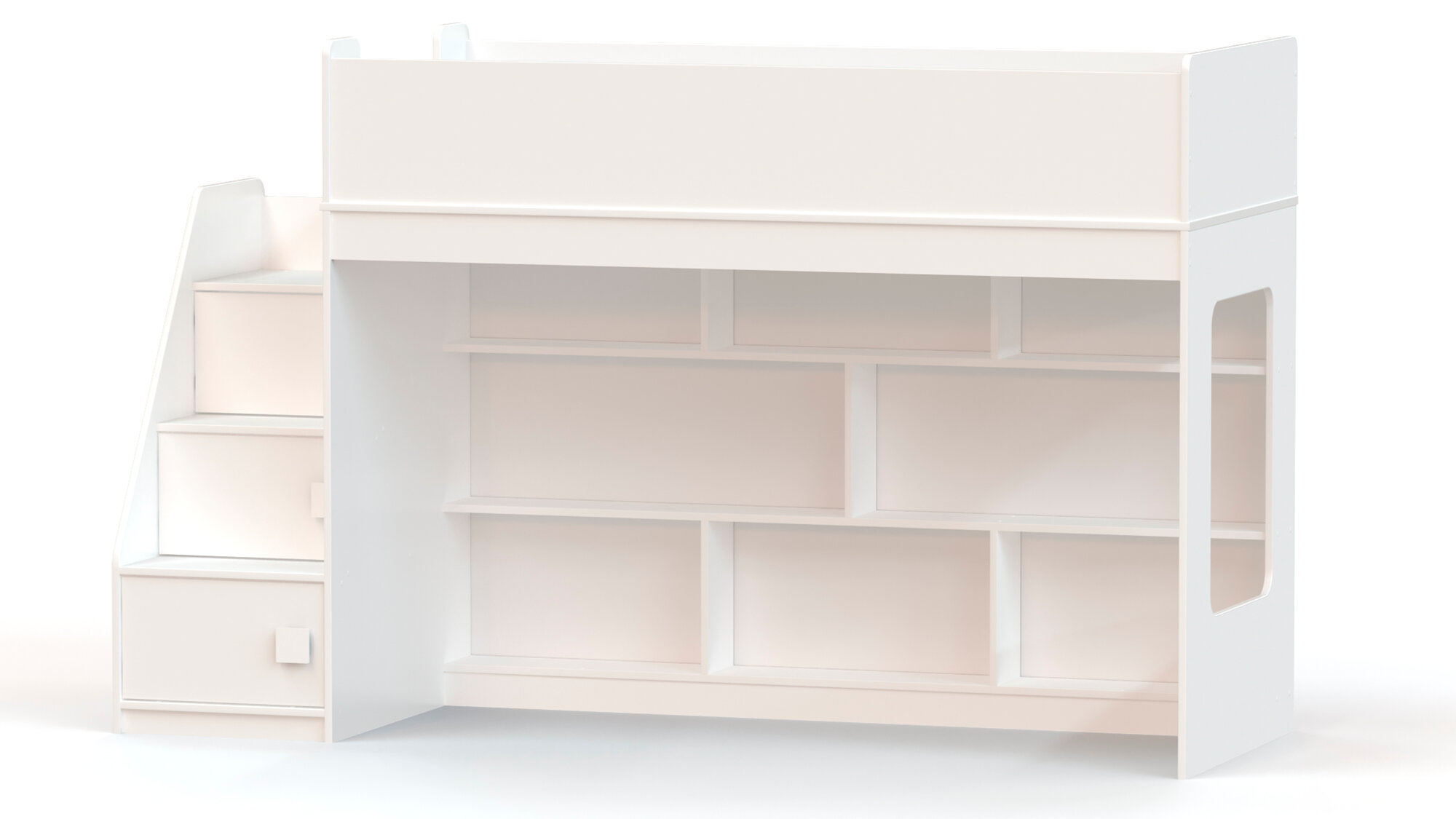 фото Кровать-чердак с игровой зоной и угловой лестницей Ridgimmi 3.3 белая