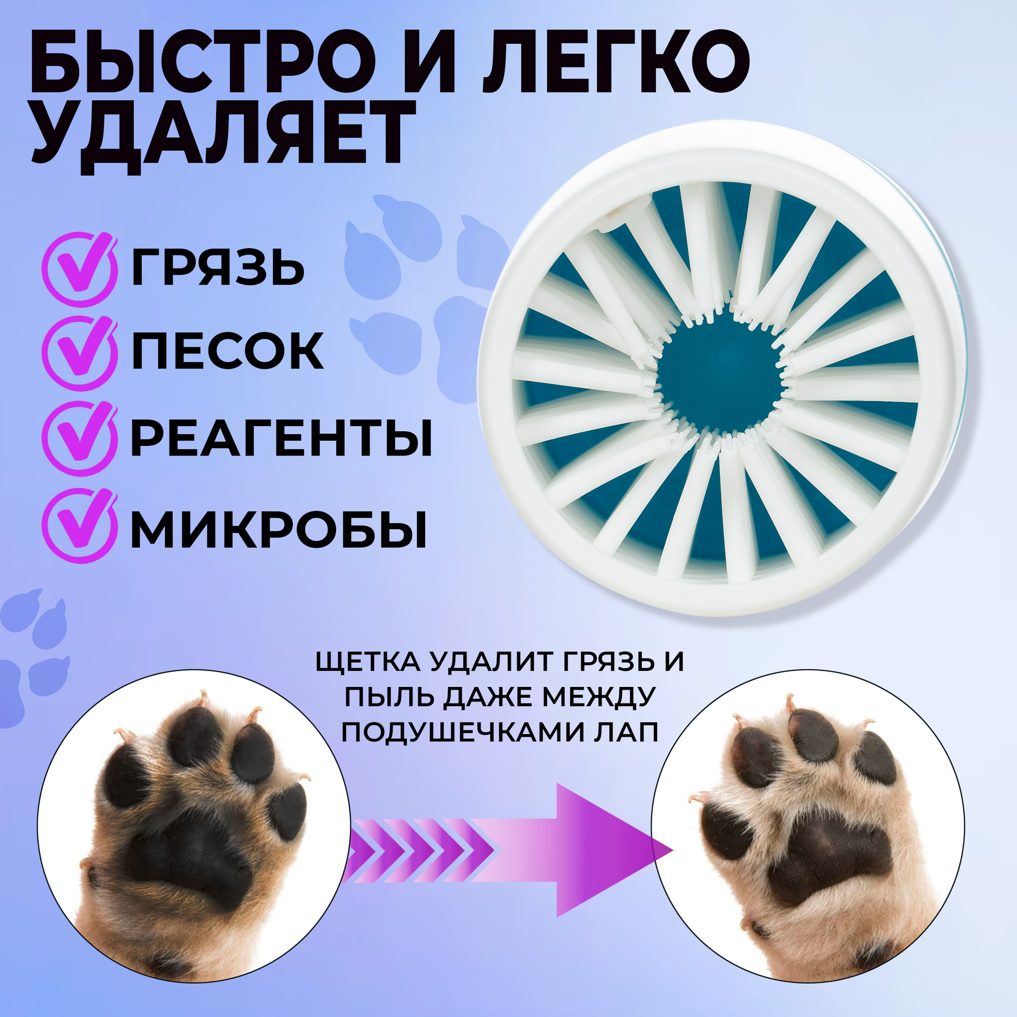 Лапомойка для собак крупных средних пород с силиконовой щеткой / переносная лапомойка / щетка для животных, и кошек — фото 1