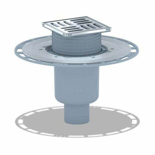 Трап регулируемый с гидрозатвором+механический сухой затвор Дн 50 с нержавеющей решёткой 100х100мм H147мм вертикальный выпуск АНИ Пласт THZ5702 трап aquant д душа 100х100мм квадратный горизонтальный с нерж решёткой сухой затвор выпуск 50 мм st2210 48 mr