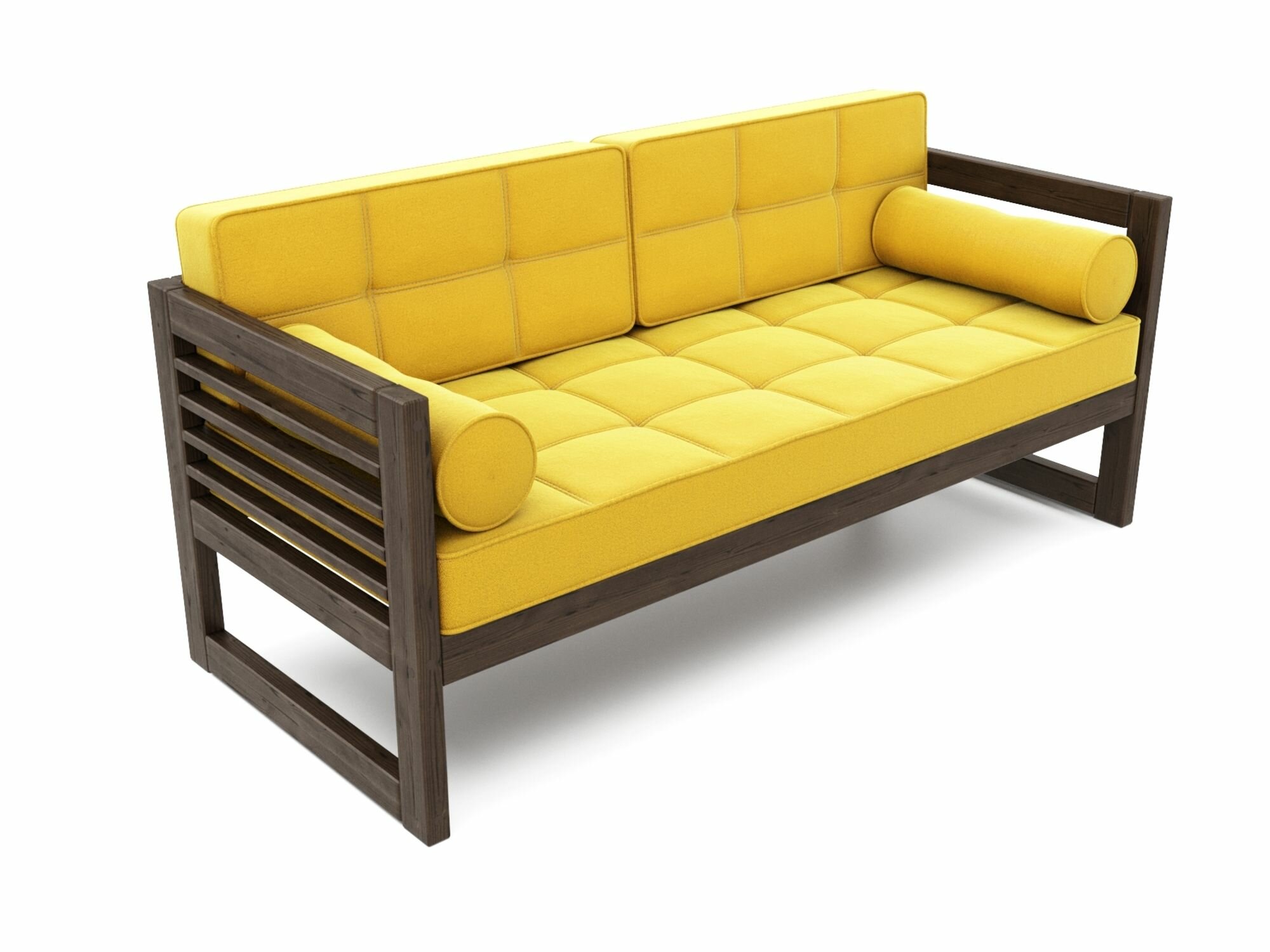 Прямой диван СЕГА-Б-С, желтый-венге, велюр, массив дерева, офисный, садовый, для кафе и бара, в гостиную, скандинавский лофт