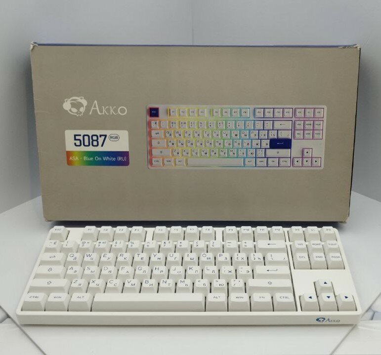 Игровая Клавиатура AKKO 5087 V2 ASA Multi modes Blue On White RGB Jelly Purple Switch Белый