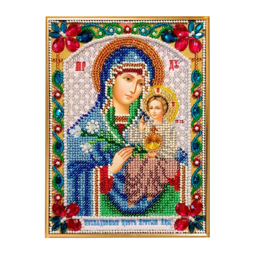 Набор для вышивания бисером с камнями и жемчугом К-09 Икона Божией Матери Неувядаемый цвет 13х18 890₽