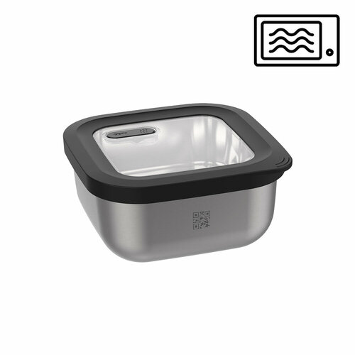 Контейнер квадратный для продуктов из нержавеющей стали с клапаном на пластиковой крышке Provido, 400 мл, 11.9 x 11.9 x 5.9 см, стальной, серия Кухонные аксессуары, GEFU, GF12777