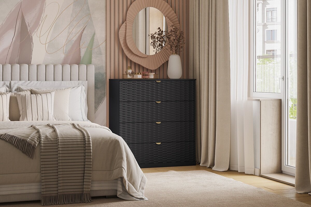 фото Комод Тоди - 4 Черный 91x42x96 фабрика «Мебель Лэнд 24»