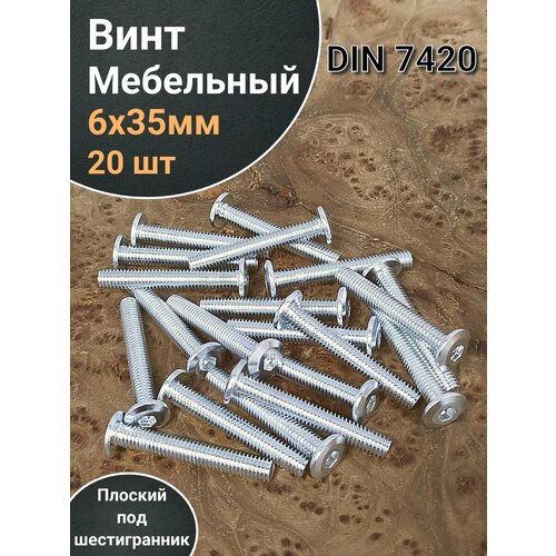 фото Винт мебельный 6х35 плоский под шестигранник din7420,20 шт 23 болта