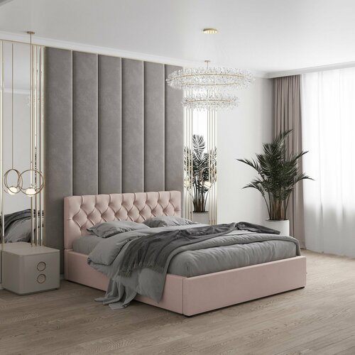 Двуспальная кровать 160х200 Венеция (2024), ортопедическое основание с усиленными ламелями, подъёмный механизм, ящик для белья, фабрика Микс-Интерьер (Россия), гарантия 5 лет, ширина (матраса) 160 см (160*200 см), розовый микровелюр