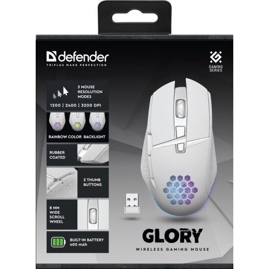 Мышь Defender Glory GM-514 белый, LED, 7D, 400 мАч, 3200dpi (52513) — фото 1