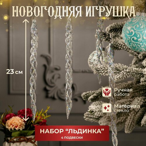 Изображение товара Набор новогодних елочных игрушек Льдинка 4 шт, стеклянная
