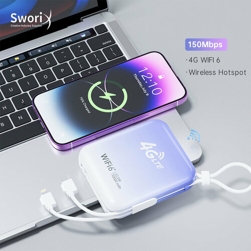 10000 мАч TYPE C Сверхбыстрая зарядка огнеупорный карманный wifi 6 4g lte беспроводная мобильная точка доступа wifi со слотом для SIM-карты и блоком питания 4493₽