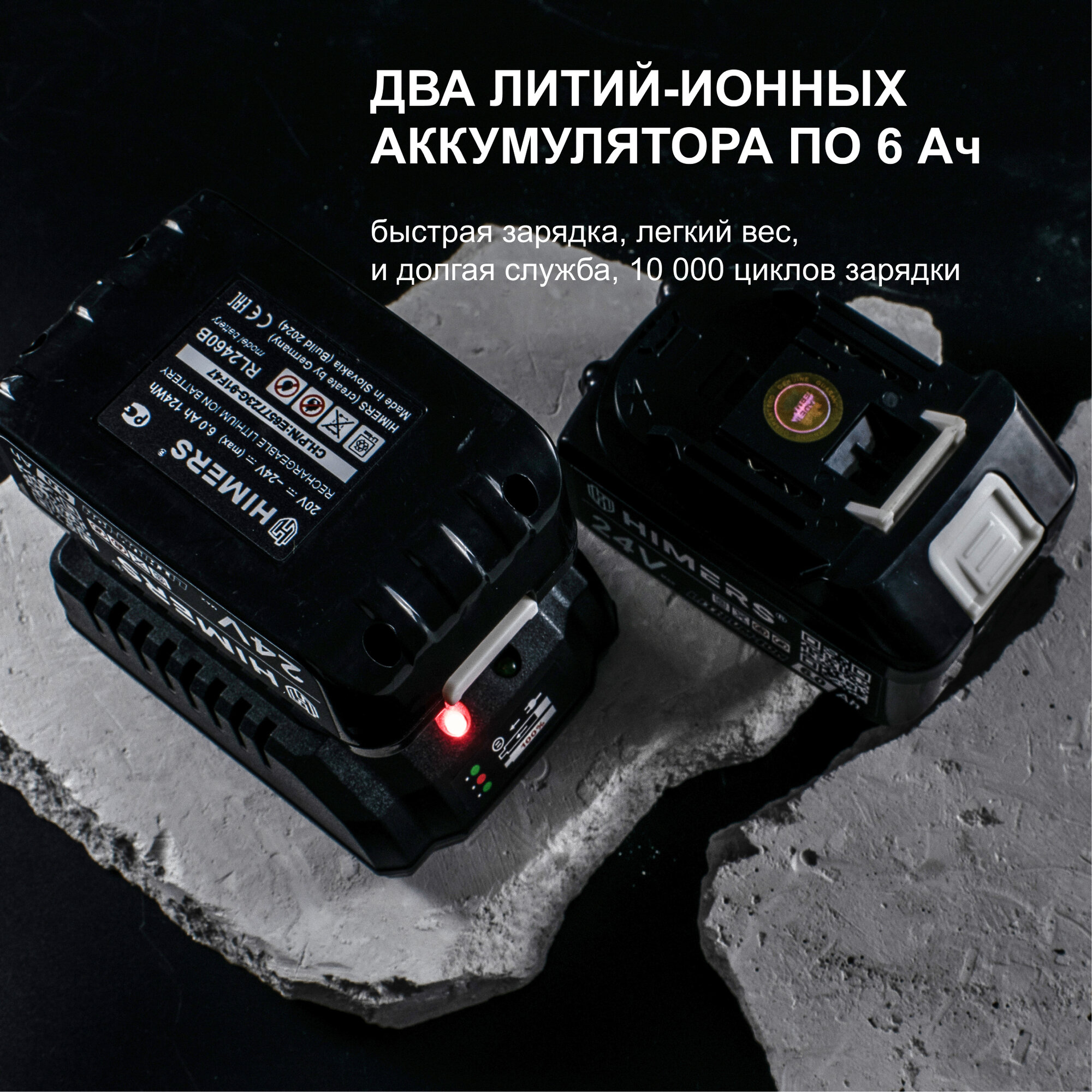 900 Н. М. Ударный бесщеточный гайковерт HIMERS DMT900B аккумуляторный 24V, 2 АКБ по 6 А. ч, 900 Н. м, / Кейс / для закручивания, 24в, квадрат 1/2, мощный — фото 1