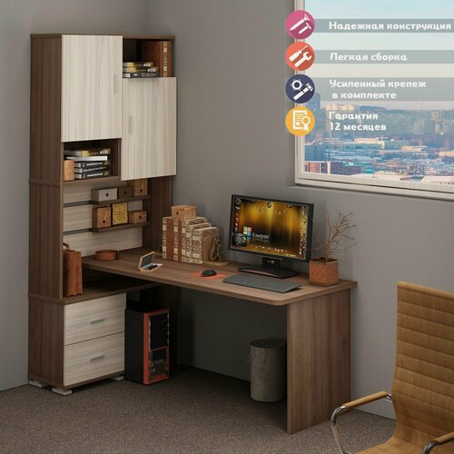 Изображение товара Стол компьютерный Мэрдэс СР-720/180 ШКШ-ЛЕВ, с ящиками, с полками, 96х180х216 см, угловой, ЛДСП