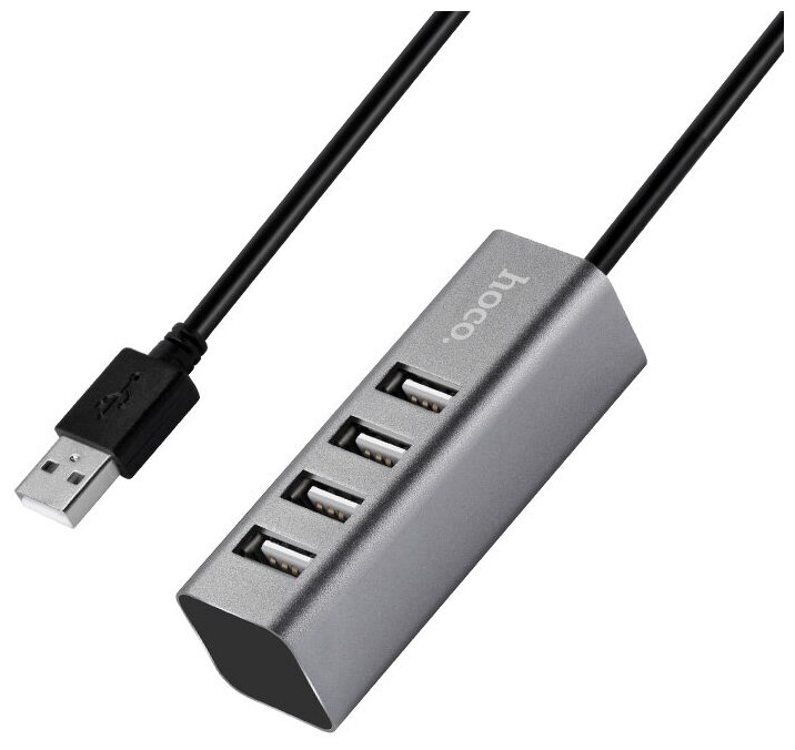 HUB разветвитель HOCO HB1, USB to 4USB 2.0, (USB 2:0 - 480 Мбит/с), 0.8m, серый