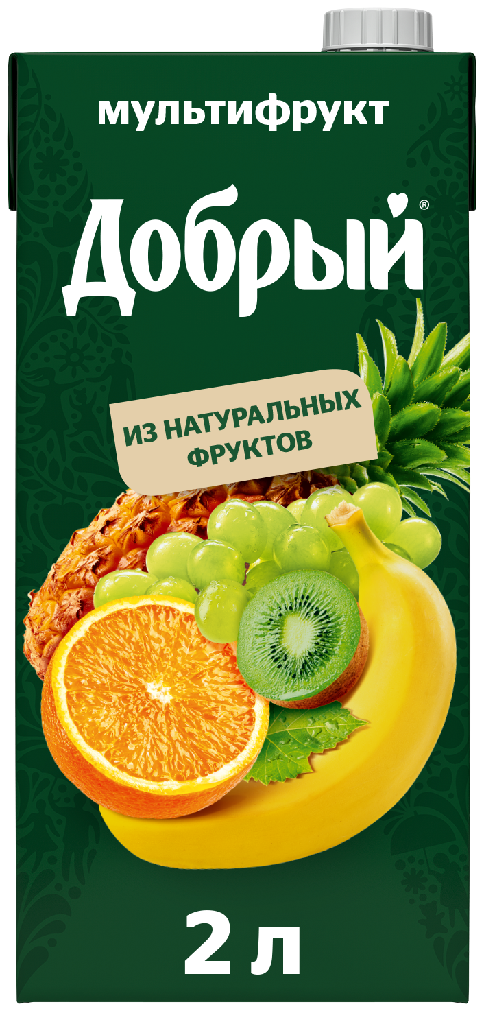 Нектар Добрый "Мультифрукт", с мякотью, тетрапак, 2 л, от 0 °C до +25 °C