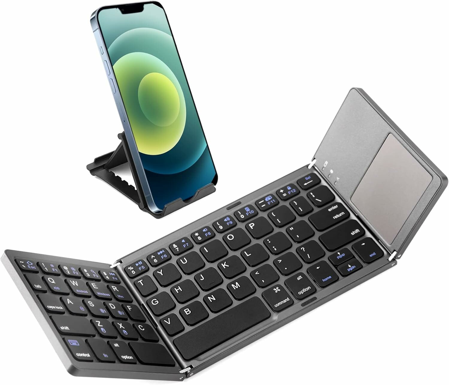 Многофункциональная складная Bluetooth-клавиатура с тачпадом, перезаряжаемая двухрежимная (2.4G+BTx2) беспроводная клавиатура с держателем, портативная, ультратонкая складная клавиатура K