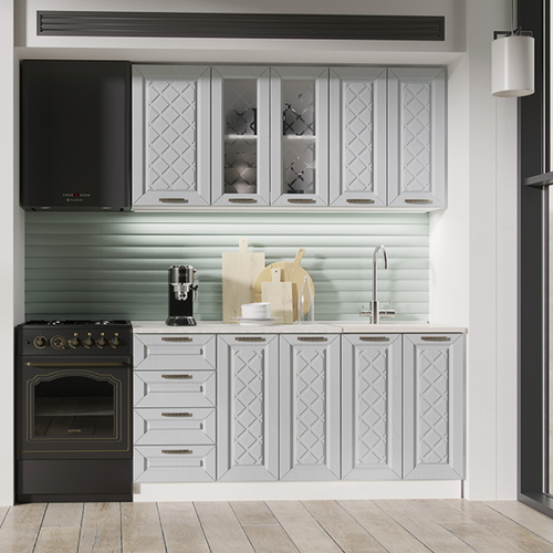 Изображение товара Кухонный гарнитур Агава, готовая кухня длиной 160 см без столешницы, цвет Антрацит