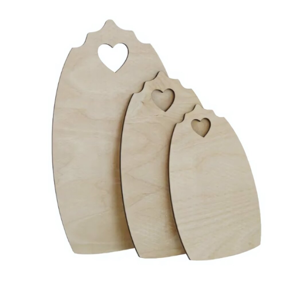 Набор фанерных досок 3шт, сердце, 6мм, 22,5х13,5 см, 27х16 см, 33,5х20 см