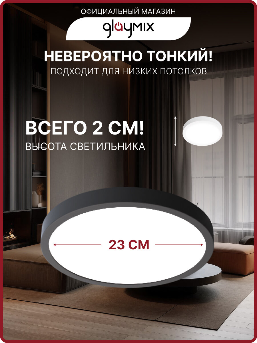 Люстра потолочная светодиодная 24 Вт / светильник накладной для кухни, спальни, зала, гостиной комнаты, детской, прихожей, гаража / настенный круглый — фото 1