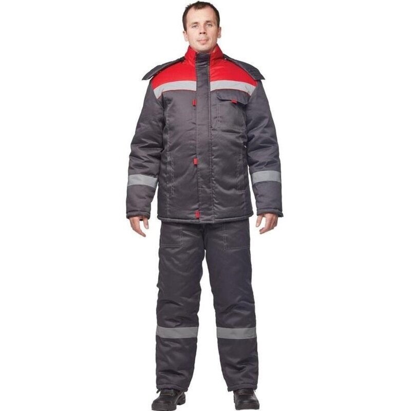 Костюм рабочий КНР зимний мужской цвет серый красный размер 44-46 рост 158-164 Арсенал-СП (з31-КПК муж сер/крас)
