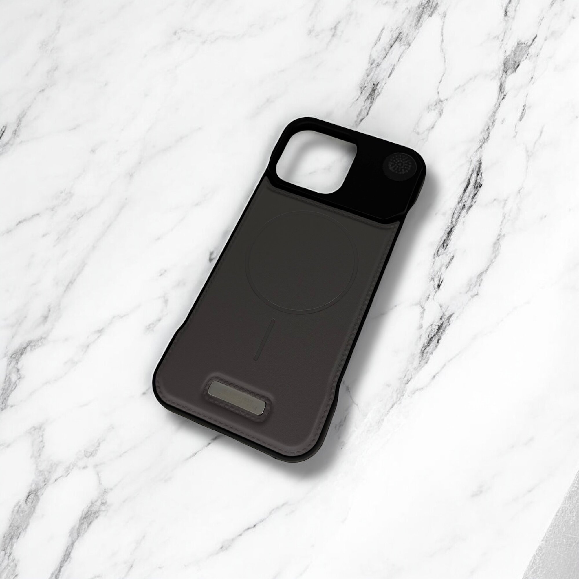 Чехол MetallAroma Black для iPhone 16 Pro Max, с ароматической вставкой, MagSafe дизайн, металлический верх, эко-кожа — фото 1