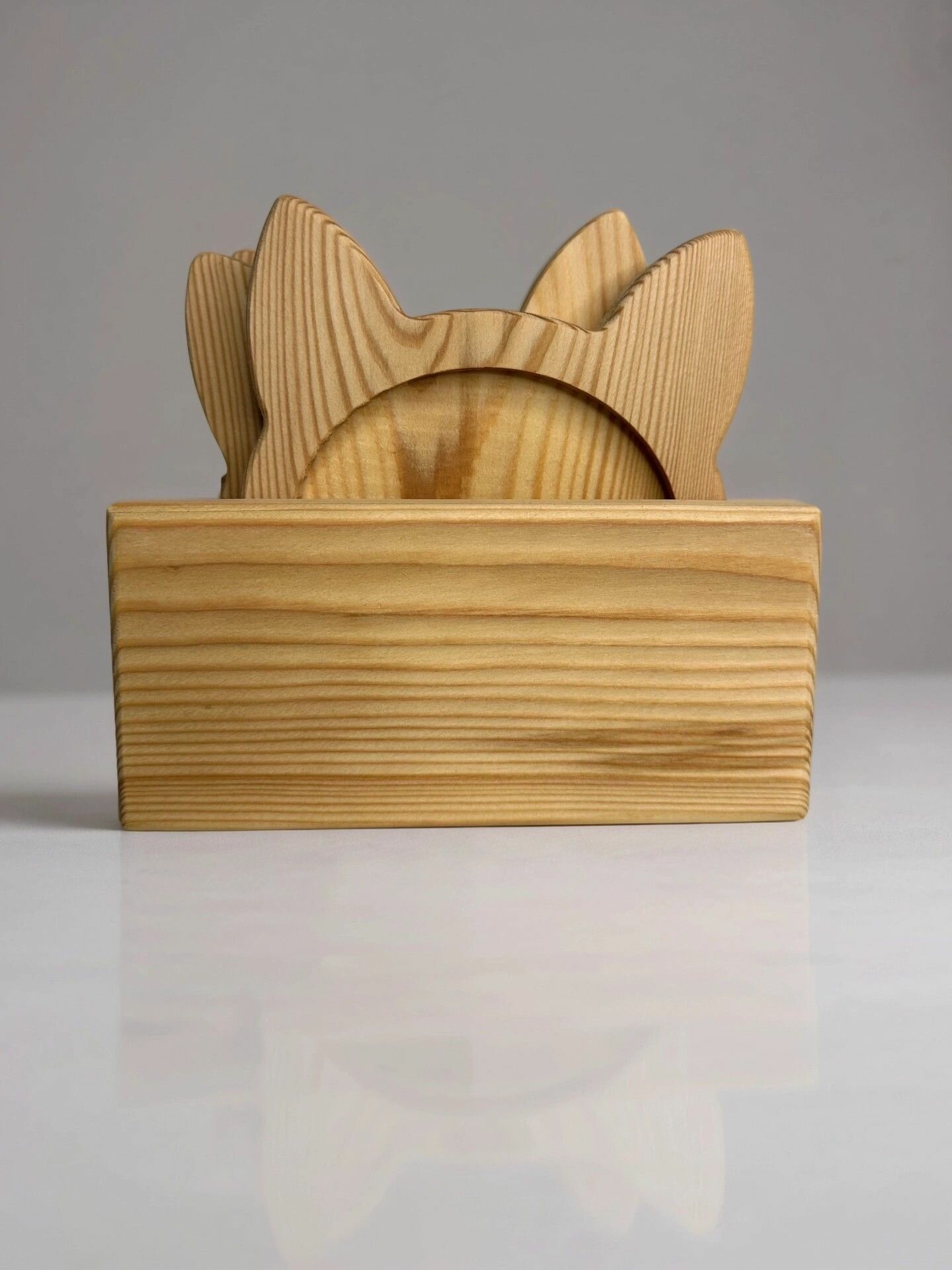 Набор сервировочных менажниц "Котик", дерево лиственница, цвет бежевый — фото 1