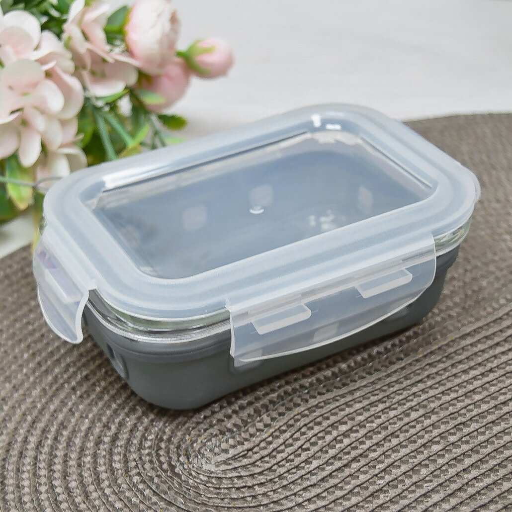 Контейнер стекло 037л герметичный с крышкой защелками в силиконовой подставке