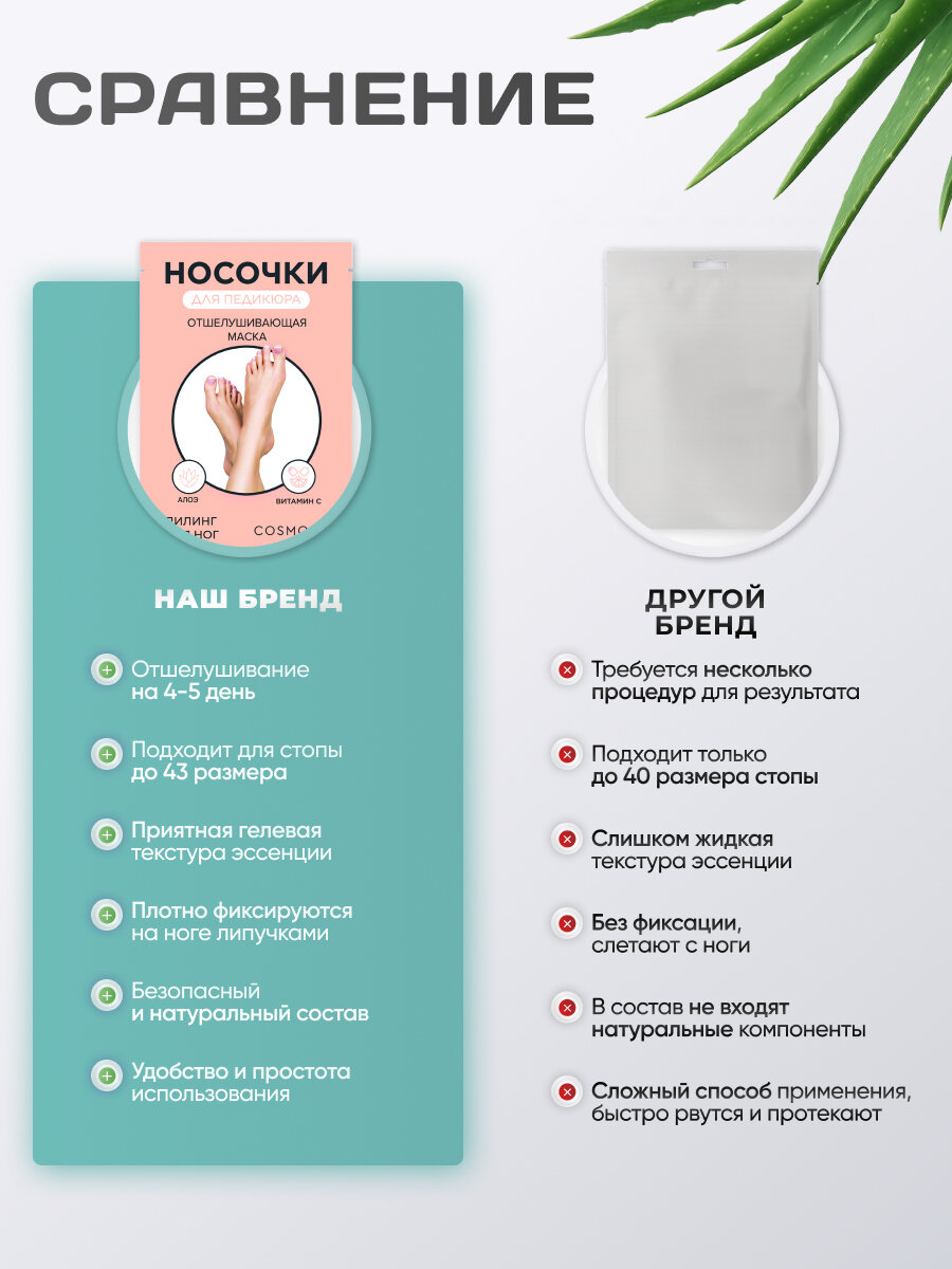 Cosmolex / Пилинг носочки педикюрные для ног маска отшелушивающая с алоэ и витамином С, 5 пар — фото 1