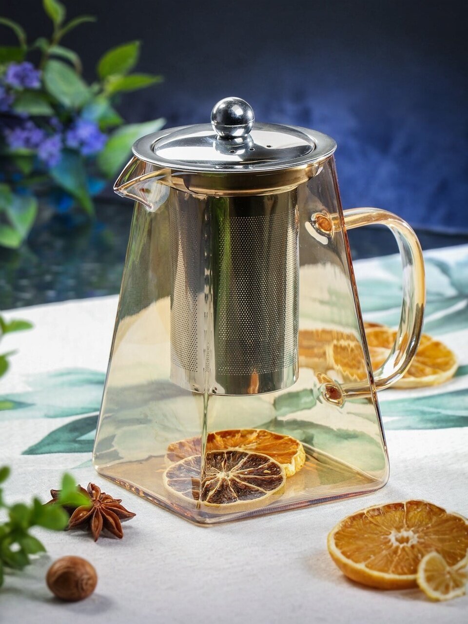 Чайник заварочный стеклянный Daniks 0.95 л с фильтром золотой